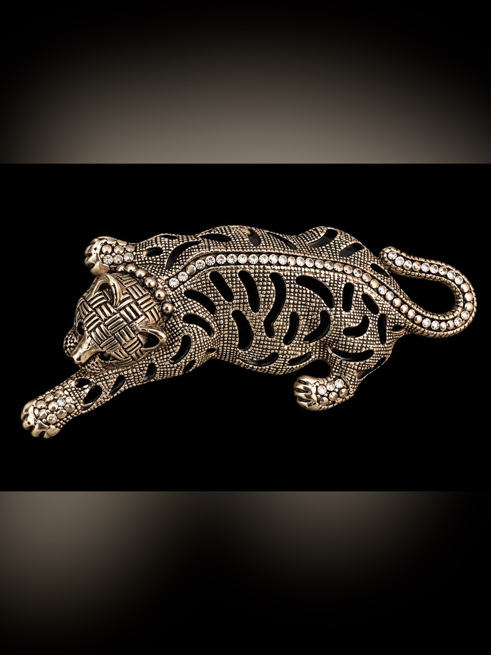 Gold-Tone Leopard Brooch Pin with Crystal Accents
